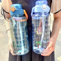 2000ml cute large capacity space plastic water bottle with straw portable handle outdoor sports cycling camping drinking kettle