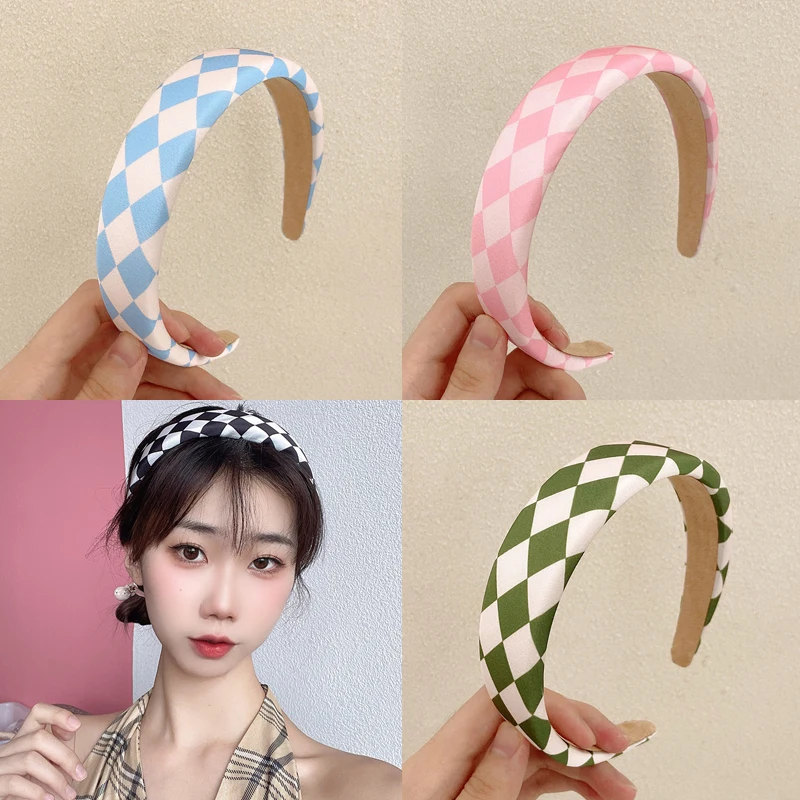 

Korean Hair Hoop For Women 2022 Girls Simple Sweet Plaid Headband Hair Hoop Hair Band Vintage Headwear Fashion Hair Accessories