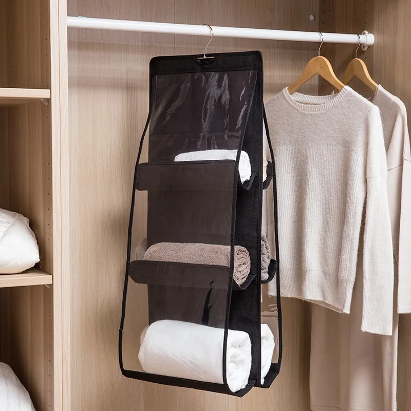 

6 Pocket Hanging Handbag Organizer for Wardrobe Closet Transparent Storage Bag Door Wall Clear Sundry Shoe Bag with Hanger Pouch