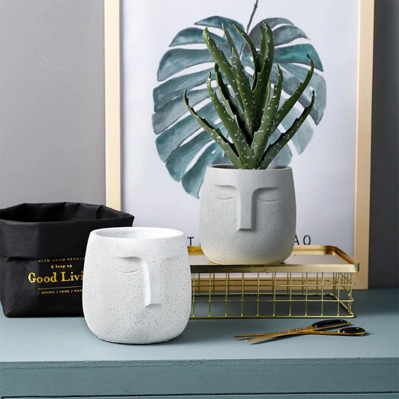 

D0LC 3D Resin Flower Pot Mould Nordic Style Creative Face Mold Plant Silicone Molds