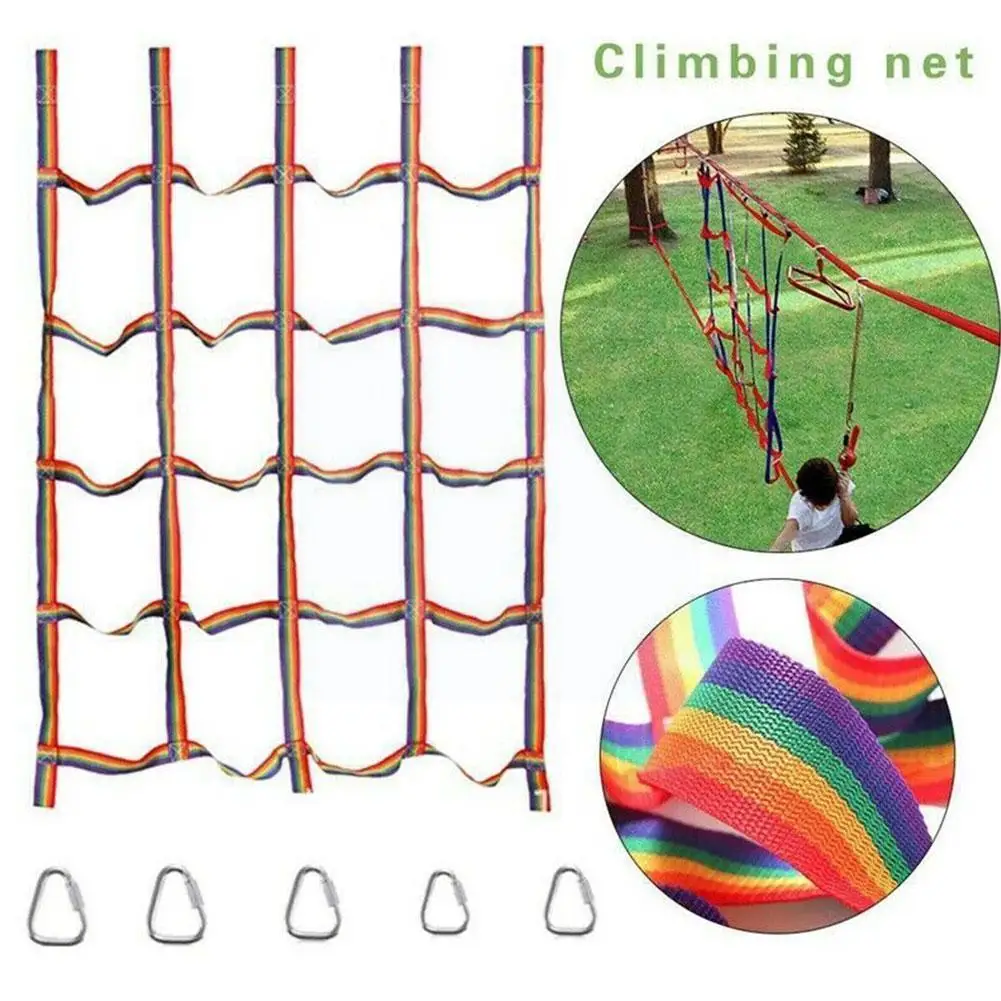 

Outdoor Children Climbing Net Rainbow Ribbon Net Physical Swing Climbing Step Playground Hanging Child Training Ladder Net N5Z1