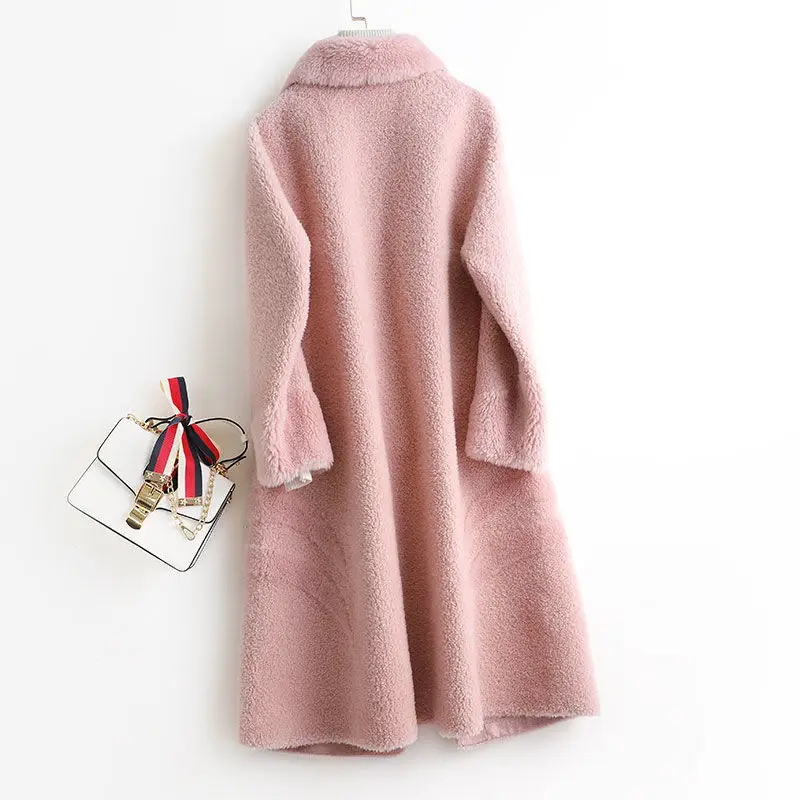 

Winter Women High Quality Real Fur Coat Female Long Fur Coat Loose Lapel Overcoat Thick Warm Plus Size Ladies Plush Coats Q235