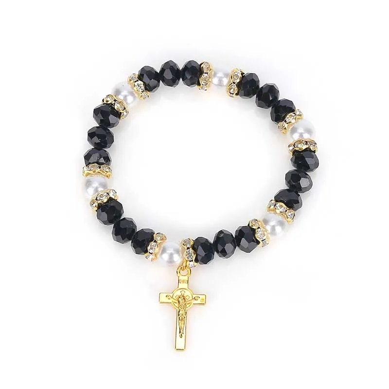 Браслет с изображением Святого Бенедикта из хрустальных бусин|Плетеные