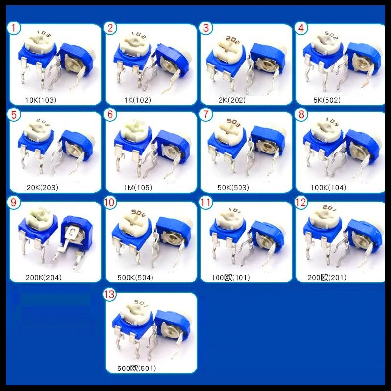 500 шт./лот RM065 WH06-2 100R 200R 500R 1K 2K 5K 10K 20K 50K 100K 200K 500K 1 м Ом Подстроечный резистор