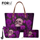Индивидуальная женская сумка с принтом черепа и розы FORUDESIGNS, роскошная модная сумка через плечо и кошелек, женская сумка