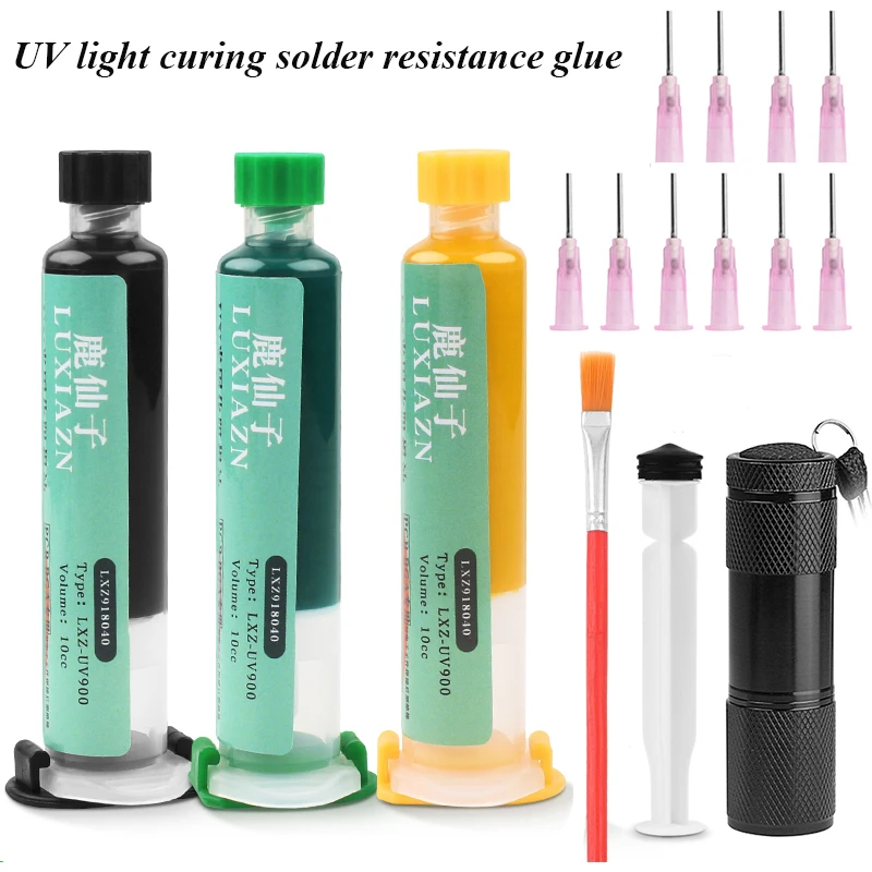 

Black Red Blue Green Oil UV Solder Mask Ink Glue PCB BGA Paint Prevent Corrosive Arcing Soldering Paste Flux Inks Adhesive 10ml