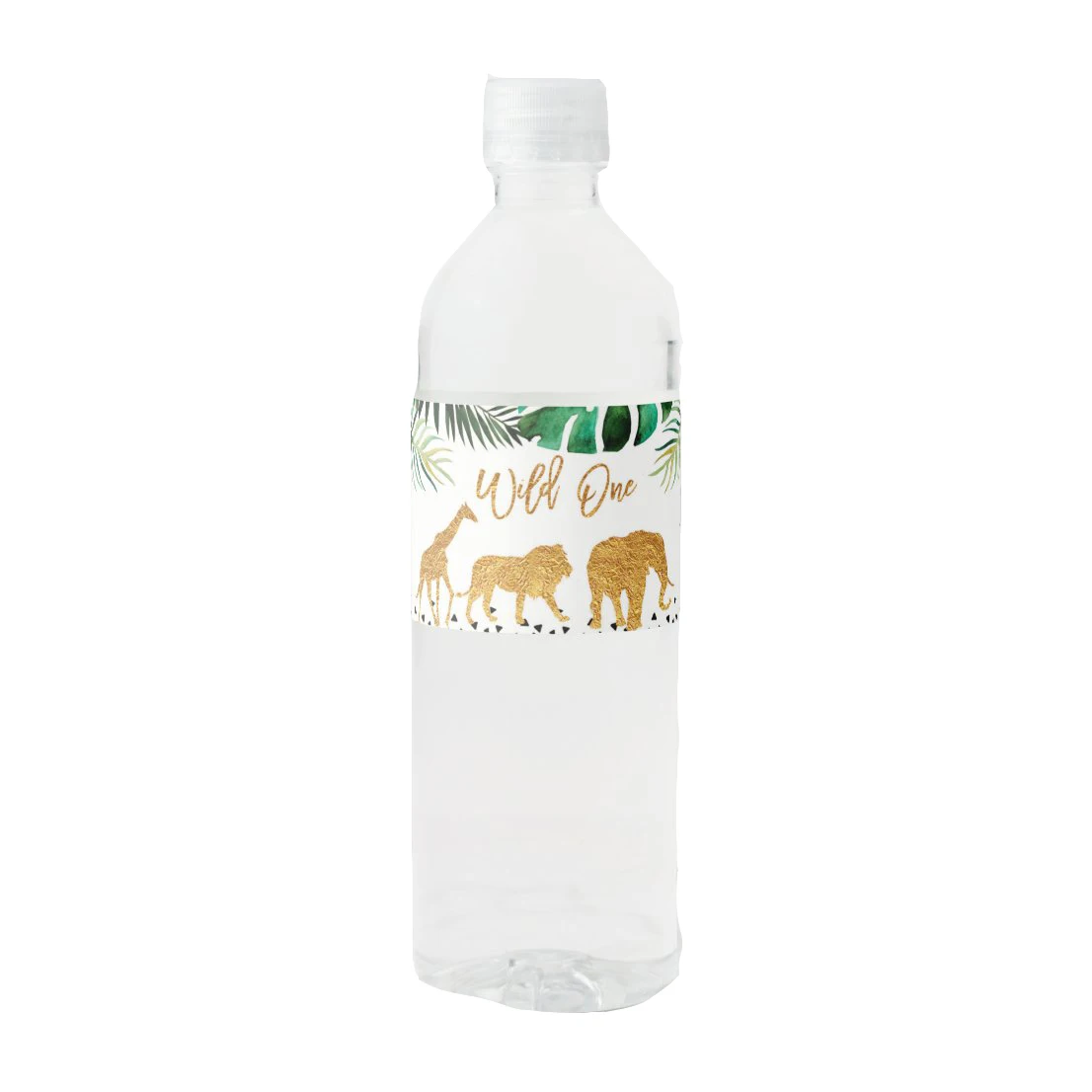 

Custom Gold Jungle Birthday Water Bottle Labels Wild One Birthday Party Christening Baptisn
