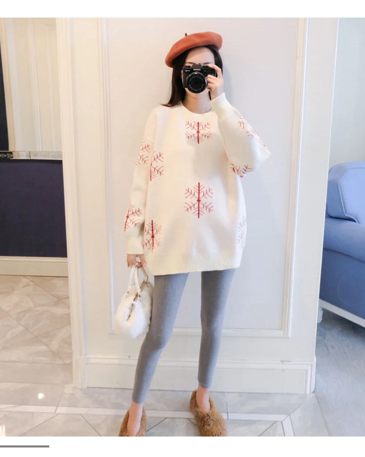 6077# Autumn Winter Large Size Loose Maternity Sweaters Thicken Pullovers Clothes for Pregnant Women Snow Pregnancy Clothing