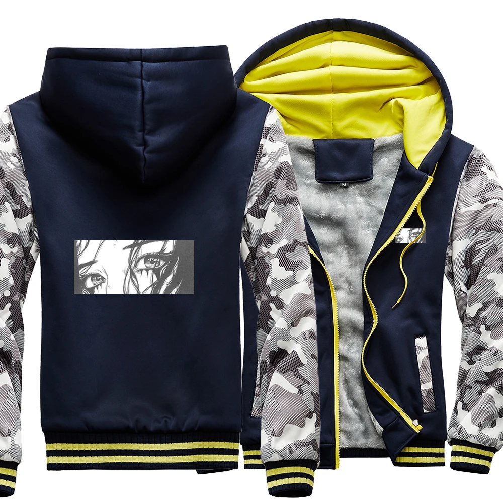 

Japanese Anime Style Inspiration Casual Hoodie Street Winter Warm Thick Jackets Top Men Printed Fitted Outdoor Sweatshirt Coat