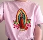 Футболка kuakuayu HJN с изображением Богородицы Девы Марии с розами, Повседневная футболка с короткими рукавами, рубашка с изображением христианской девушки и католической веры