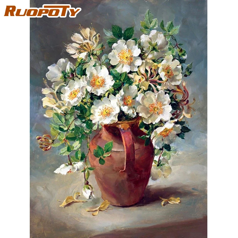 RUOPOTY рамка для рисования по номерам Diy винтажная краска цветов Акриловая Краска