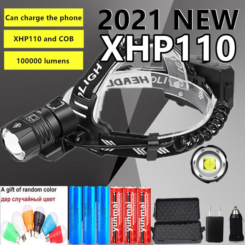 1000000Lms XHP110 USB Rechargeable Led 6000mah Brightest Flashlight Powerful Headlight Hunting Lantern Waterproof Use 3x18650
