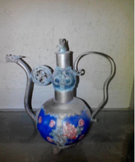 Тибетское серебро ручной работы зеленый нефрит голубой фарфор крышка с