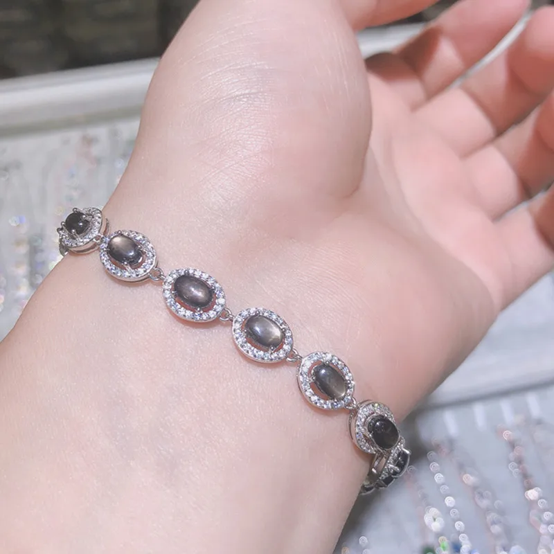 

Ювелирные изделия, модный серебряный браслет с сапфиром для свадьбы, 13 шт., серебряный браслет с натуральным черным сапфиром и звездами, подарок для девушки