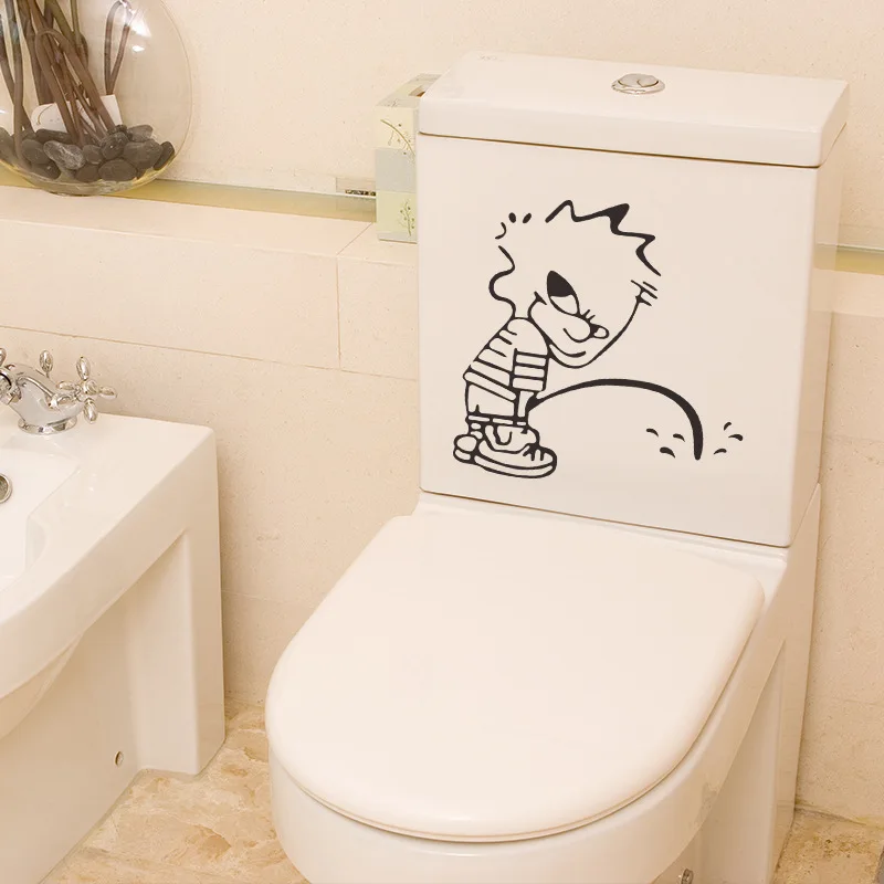 

Toilet Stickers Cartoon Character Pissing Home Decoration Wall Sticker Vinyl Waterproof Wall Decals Cartoon Home Decor Mural