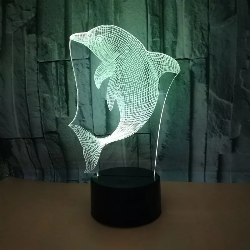 

3D Dolphin Bulb LED Nightlight Table Lamp Touch Romantic 7 Colors Change ABS Body Material Touch Power Generation Nightlight