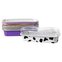 50pc colorful aluminum foil baking cake box 200ml rectangular small tin dessert plastic cup cheese bread packaging cup with lid