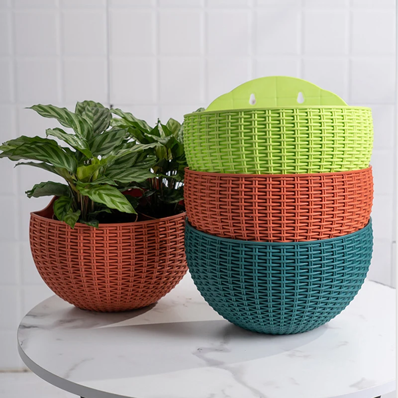 

Semicircular Shape Wall Hanging Flower Pots European Style Imitation Rattan Planters Wall Flower Pot Balcony Lazy Flower Basket