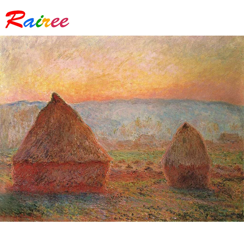 Monet знаменитая картина Giverny Haystacks in the Sunset 5D сделай сам алмазная живопись вышивка |