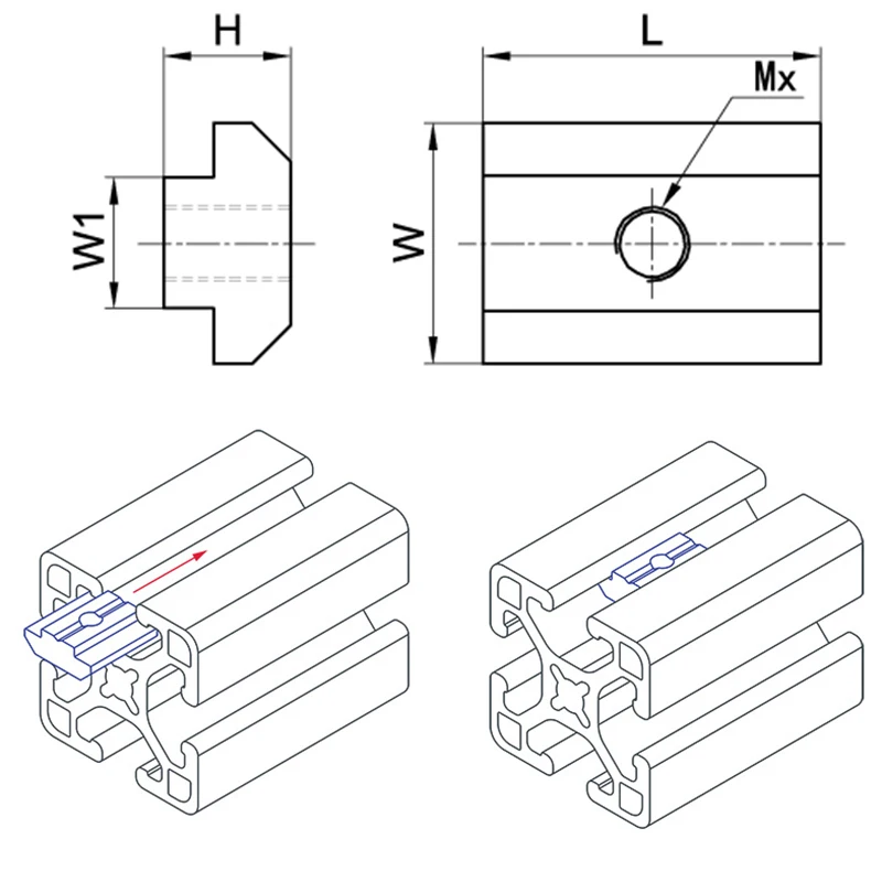 20 шт. 50 шт./лот т раздвижной молоток Гайка Блок квадратные гайки M5 гайка 2020