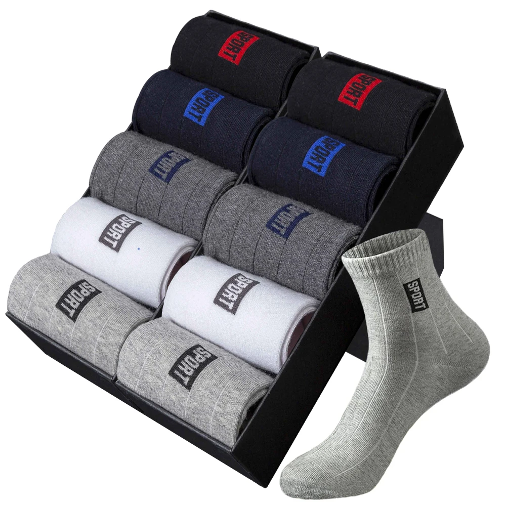 

20Pcs=10Pairs High Quality Men Socks Cotton Breathable Sweat-Absorbent Middle Tuble Black Socks Deodorant Business Men Gift Sock