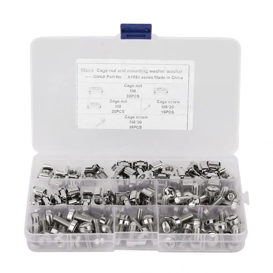 for bolts 50Pcs/Set M6x20 Network Cabinet Rack Screws Captive Nut Cage + M6 Nuts Car Accessories | Автомобили и мотоциклы