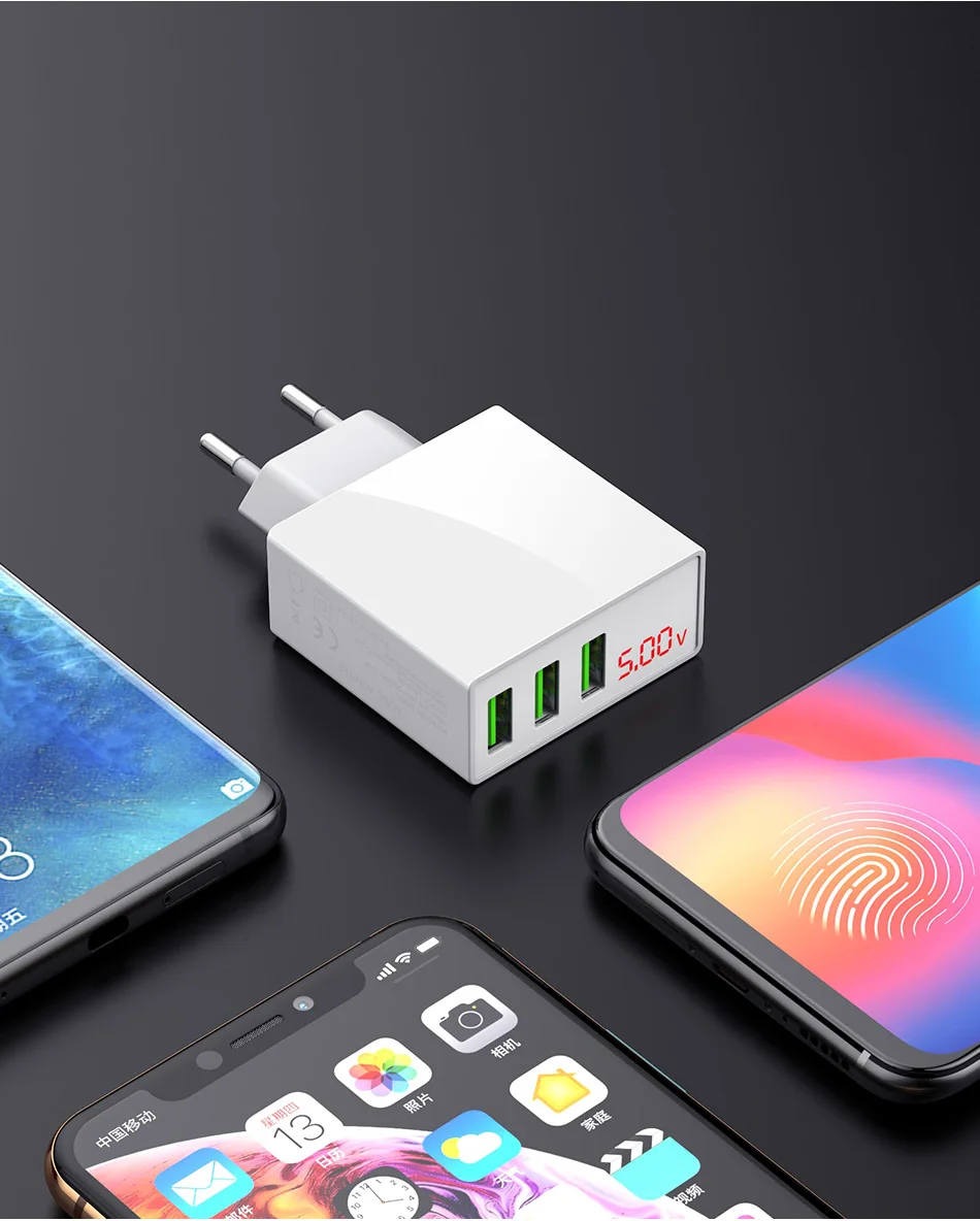 Gtwin 3A светодиодный дисплей USB зарядное устройство Quick Charge 3,0 EU US мобильный телефон 3 порта быстрое настенное зарядное устройство для iPhone 11 XS 7 samsung Xiaomi