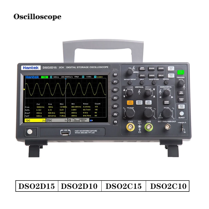 Цифровой осциллограф Hantek DSO2D15 2-канальный 150 МГц 1 Гвыб/с генератором сигналов AWG