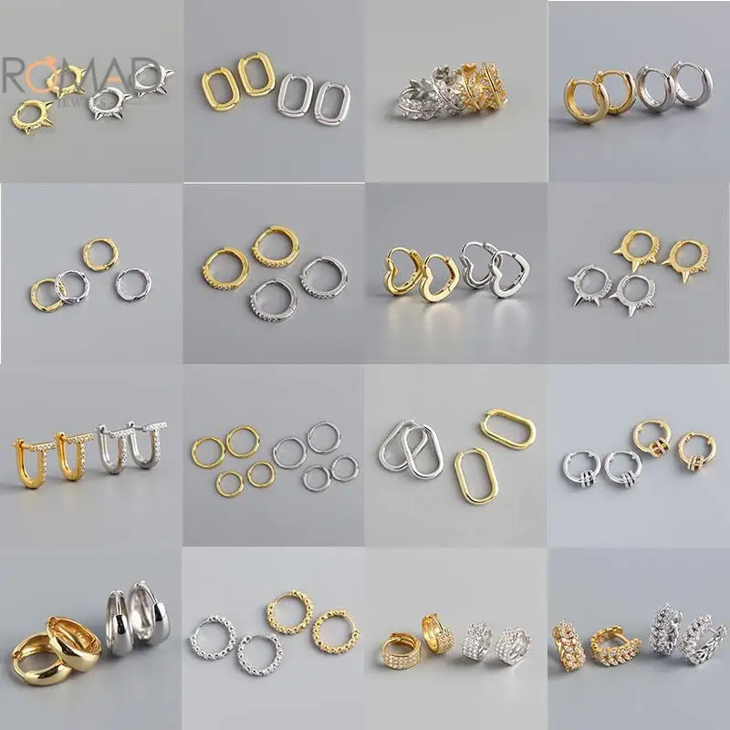 

Женские серьги-кольца ROMAD в стиле панк, маленькие круглые серьги из серебра 925 пробы в стиле хип-хоп, золотые украшения