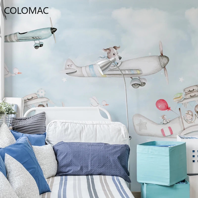 

Colomac Custom Modern Simple Children's Room Wallpaper Cartoon Spaceship Bedroom Background Mural Home Improvement Dropshipping