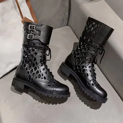 

New Women Luxury Brand Short Boots Woman 2021 Buckles Casual Summer Shoes Female Breathable Black Boots Ladies Fashion Booties