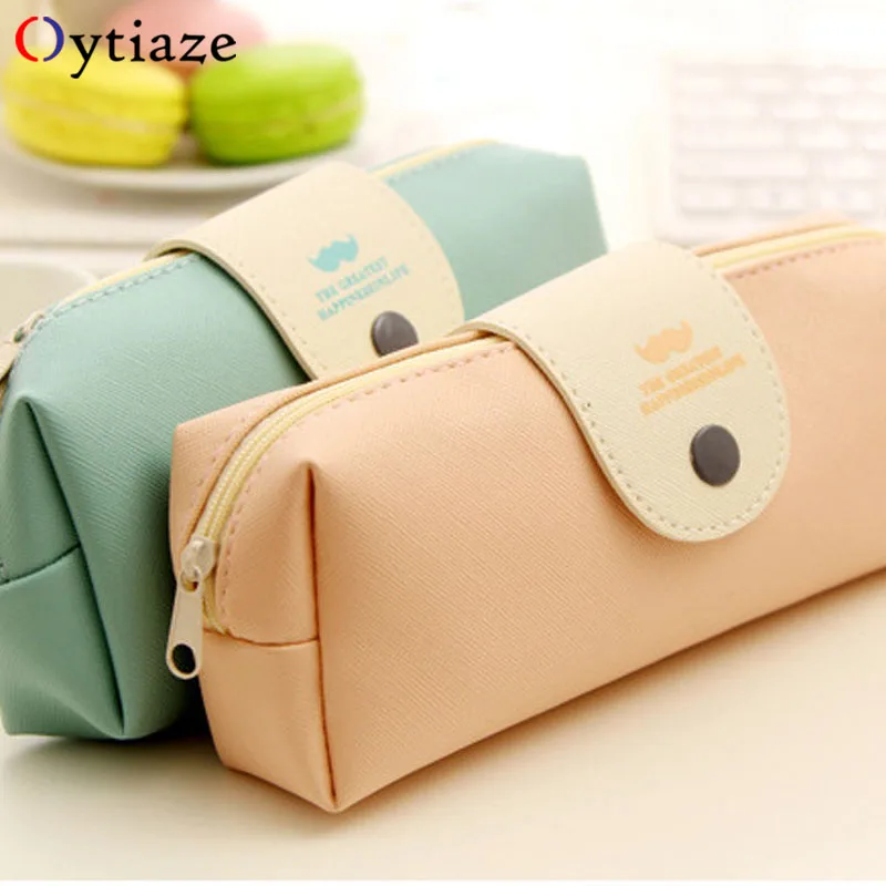 Кожаный пенал Многофункциональная кнопка Карандаш сумка большая емкость