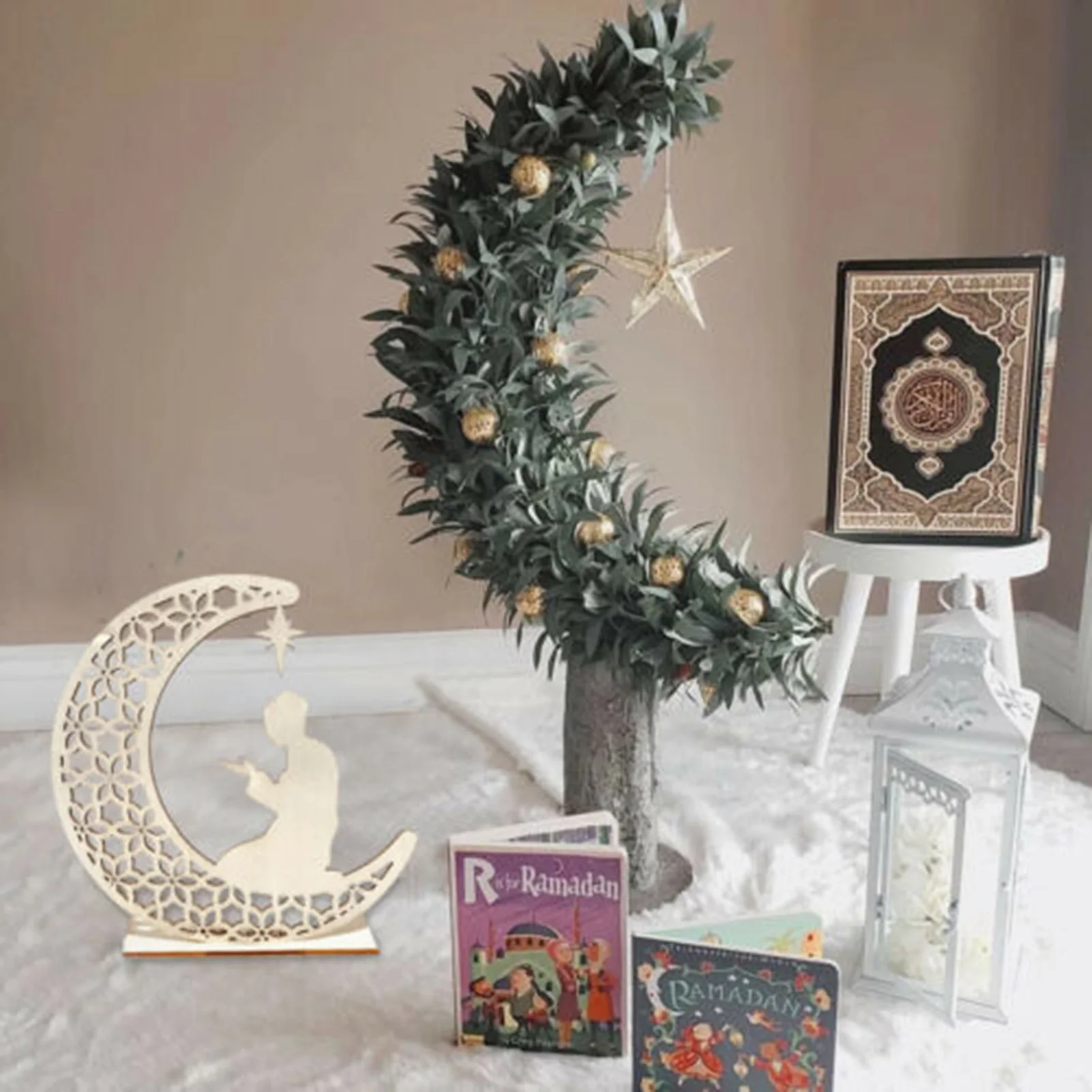 

Eid Mubarak LED Light Rack Wooden Light Craft Ornament Gift for Pray Home C1