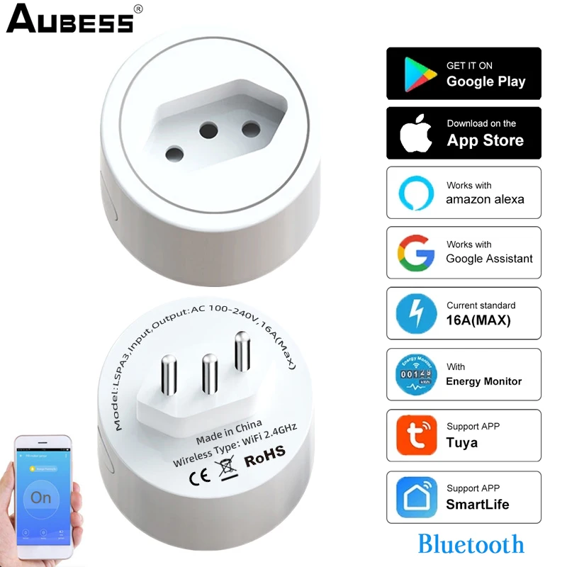 

Бразильская смарт-Розетка WIFi смарт-розетка Tuya умный таймер питания Голосовое управление с функцией монитора питания для Alexa Google Home