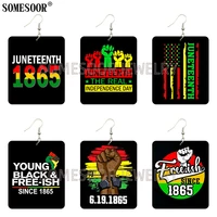 somesoor 2021 new pattern juneteenth the real independence day rectangle wood both sides print drop dangle earrings for women