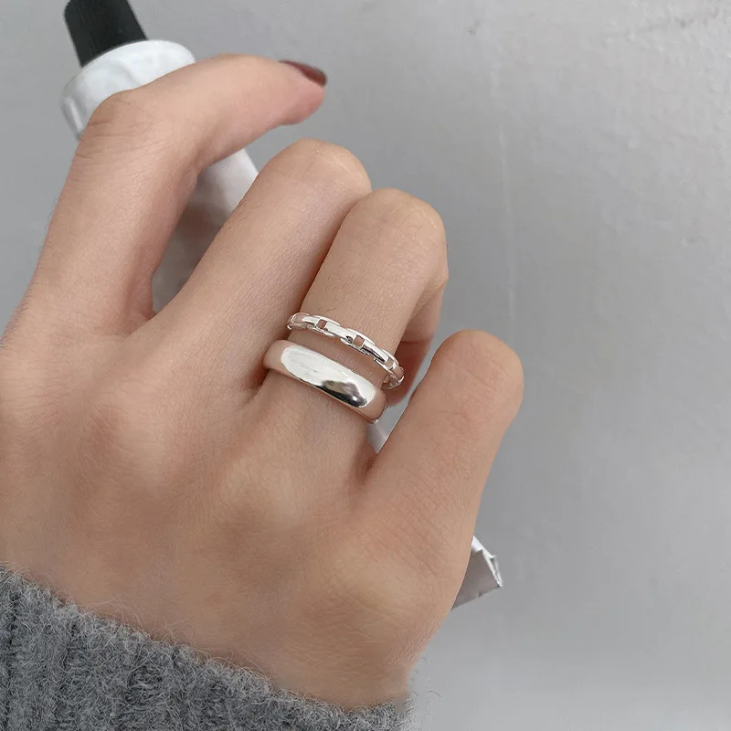 

S925 Silver Ring for Women Double-deck Fashion Resizable Ring Ornaments Commemorative Jewelry Accessories
