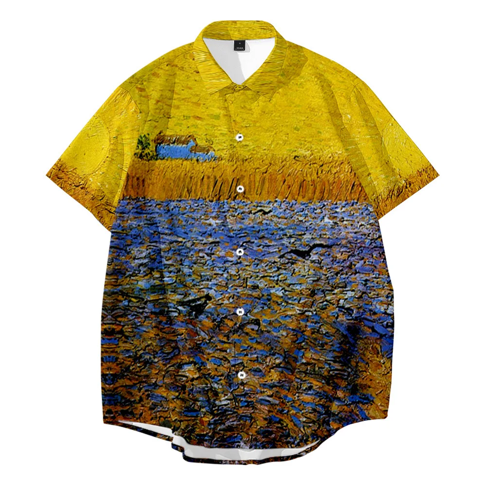 

Мужская Праздничная блузка, Повседневная рубашка с коротким рукавом и принтом, летняя модная мужская одежда с отложным воротником