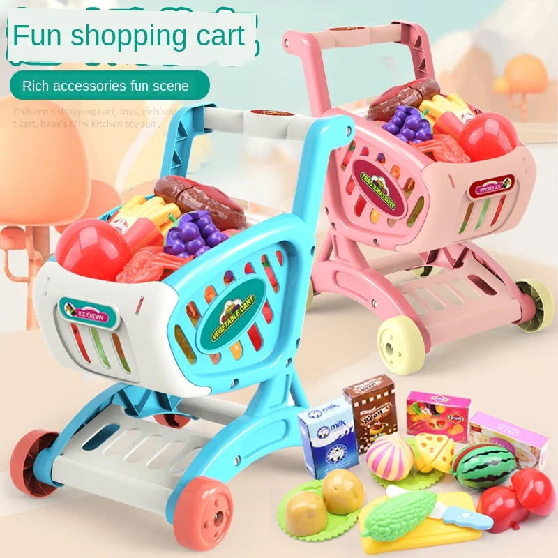 Корзина для покупок имитация супермаркета игрушечная тележка резки фруктов