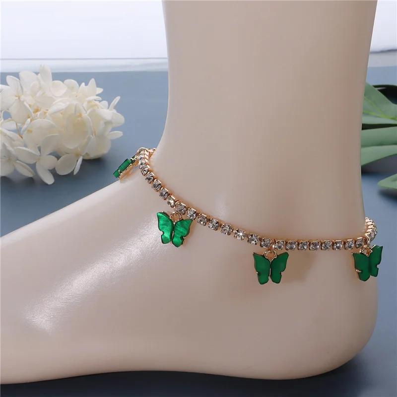 

Fashion Butterfly anklet Rhinestone Tennis Chain Foot Chain Jewelry for Women Summer Beach Anklets Butterfly Barefoot Chain