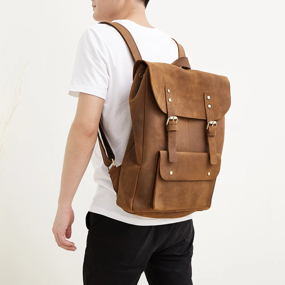 Рюкзак JOGUJOS мужской из натуральной воловьей кожи ранец в винтажном стиле