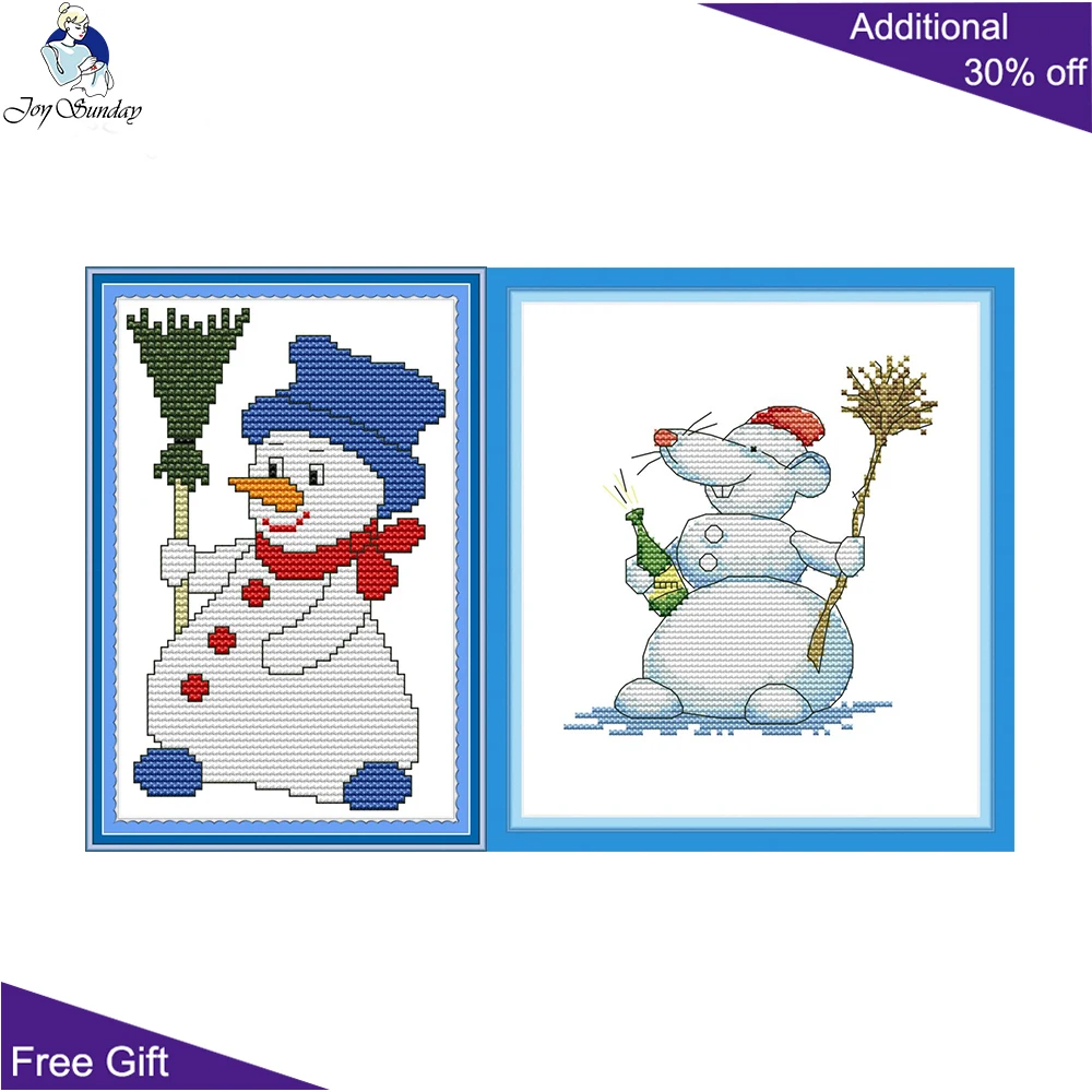 

Joy Sunday Snowman Embroidery Home Decor KB054 KB055 14CT 11CT Counted and Stamped Christmas Snowman Cross Stitch Kits