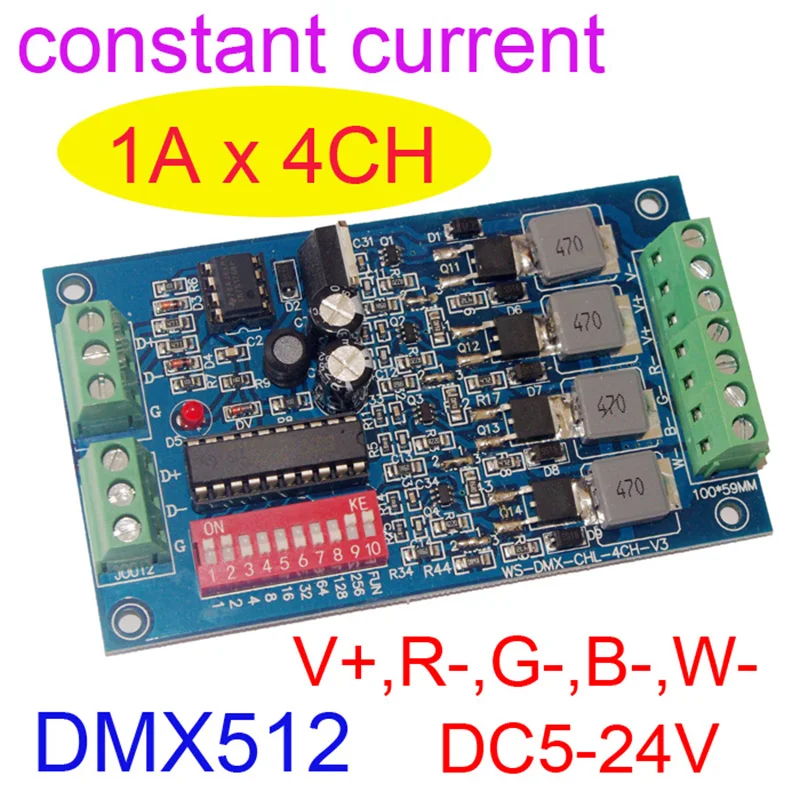 DC 5V-24V DMX512 Decoder 1A/1.1A/1.3A/1.5A *4CH Constant Current RGBW LED Controller DMX Dimmer For LED Lights,Strip,Lamp
