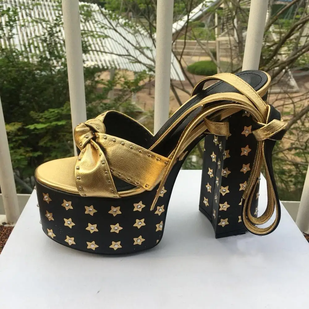 Женские сандалии с пентаграммой босоножки из натуральной кожи на высоком