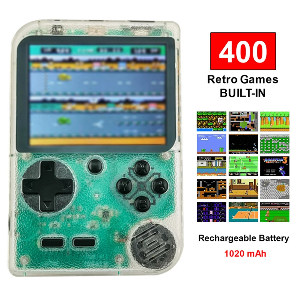 Transparent White Ретро портативные игровые консоли Портативный 8-битный 400 В 1 футболки с принтами на тему классических игр FC NES консоль " монитор большой Экран рождественские подарки - Цвет: Transparent White