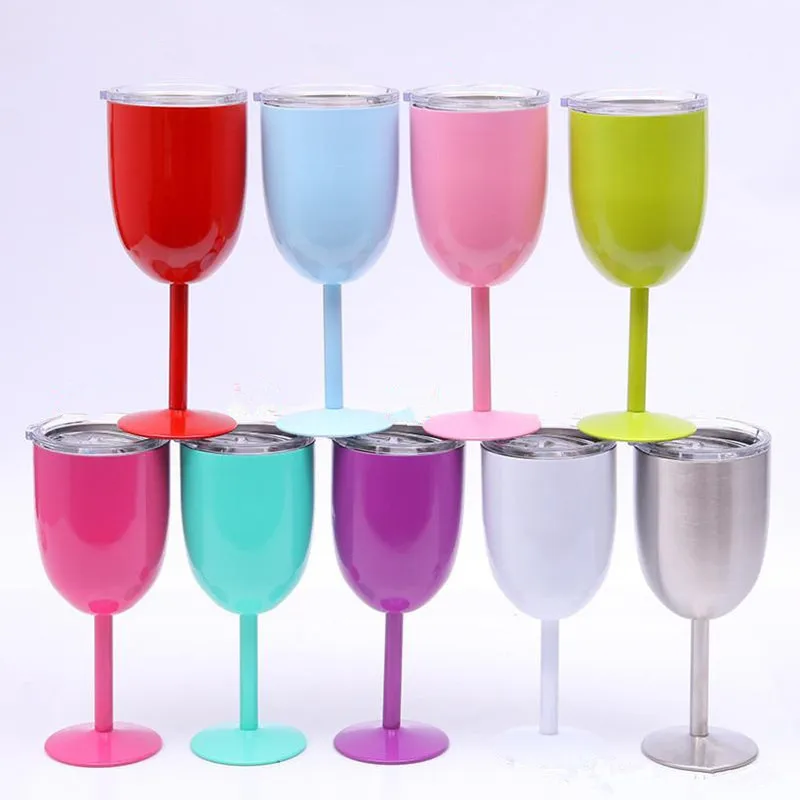 

10oz Wine Glasses 304 Stainless Steel Double Wall Vacuum Tumbler Insulated Cups With Lids Red Wine Glass Cups Copas De Vino
