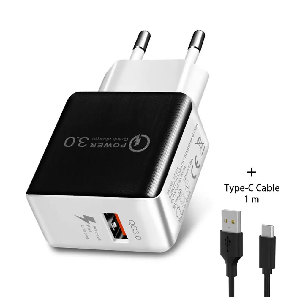AC-1-Black-T AZiMiYO 18 Вт Быстрая зарядка 3,0 Быстрая зарядка для мобильных телефонов с европейской вилкой настенное USB зарядное устройство адаптер для iPhone samsung redmi huawei - Тип штекера: AC-1-Black-T