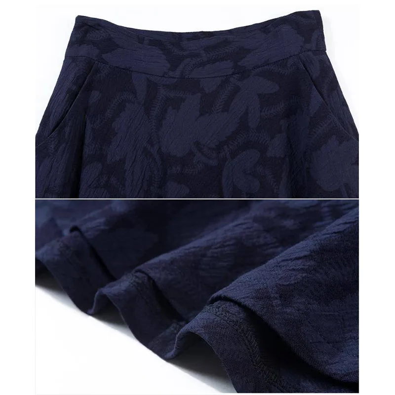 

Women Plus Size Vintage Long Skirts Female Leaf Print High Waist A-Line Skirts Elegant Cotton Blend Pleated Maxi Skirt Faldas