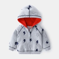2021 autumn winter boy zip up hoodies lightning print thick velvet jackets casual sport kids outerwear 1 9 years baby toddler