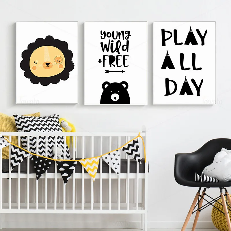 Плакаты и принты с черными цитатами мультяшная Картина на холсте детская