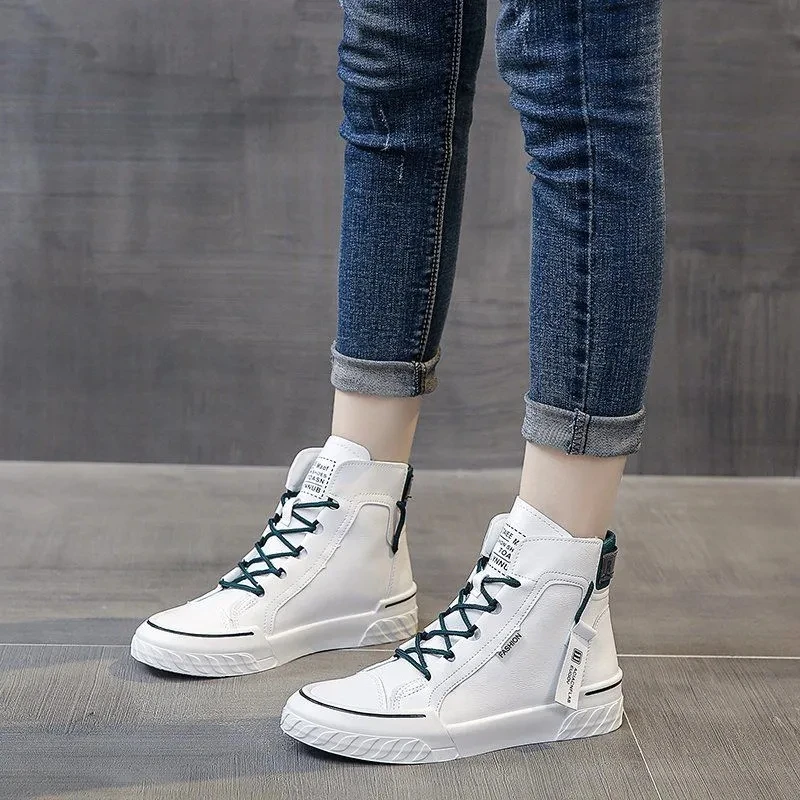 

Autumn High Top Women's Shoes Fashion Flat Casual Sneakers 2021 New Platform White Shoes Female Woman Vulcanize Shoes